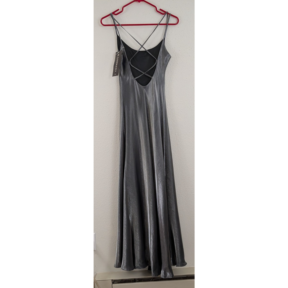 New Kamisato sz 4 Strappy Maxi Slip Dress satin silver gray lined Y2k 0210 - Picture 4 of 9